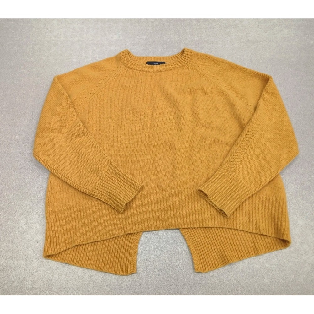 Arch4 Cashmere Crew Neck Sweater One Size Yellow V-Split Hem Back Knit Jumper